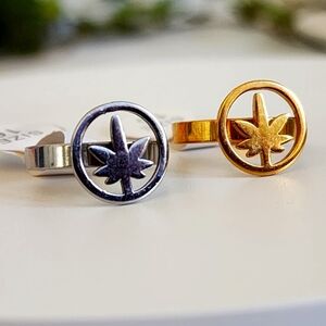 Gold and Silver Stainless Steel MaryJane Pot Leaf Ring